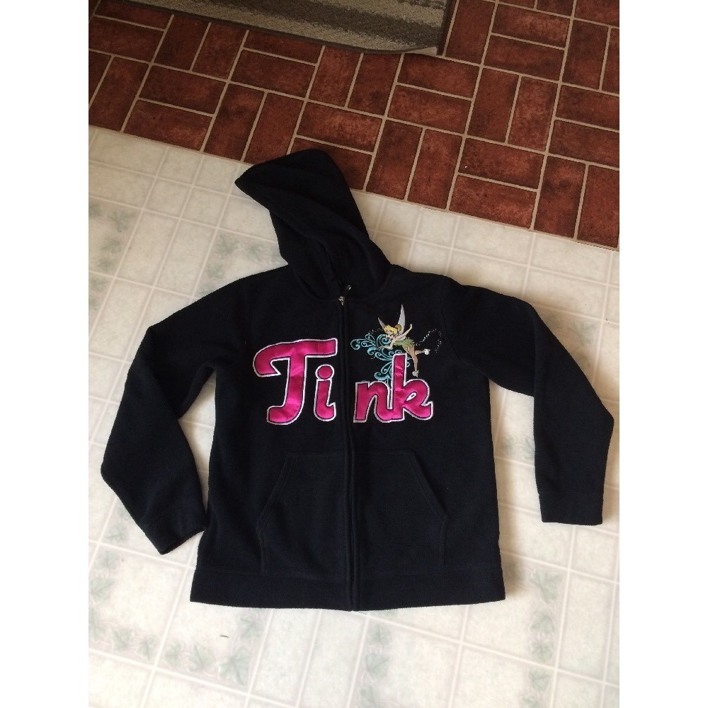 Disney Tinker Bell Tink Embroidered Full Zip Fleece Hoodie Sweatshirt Sz Small